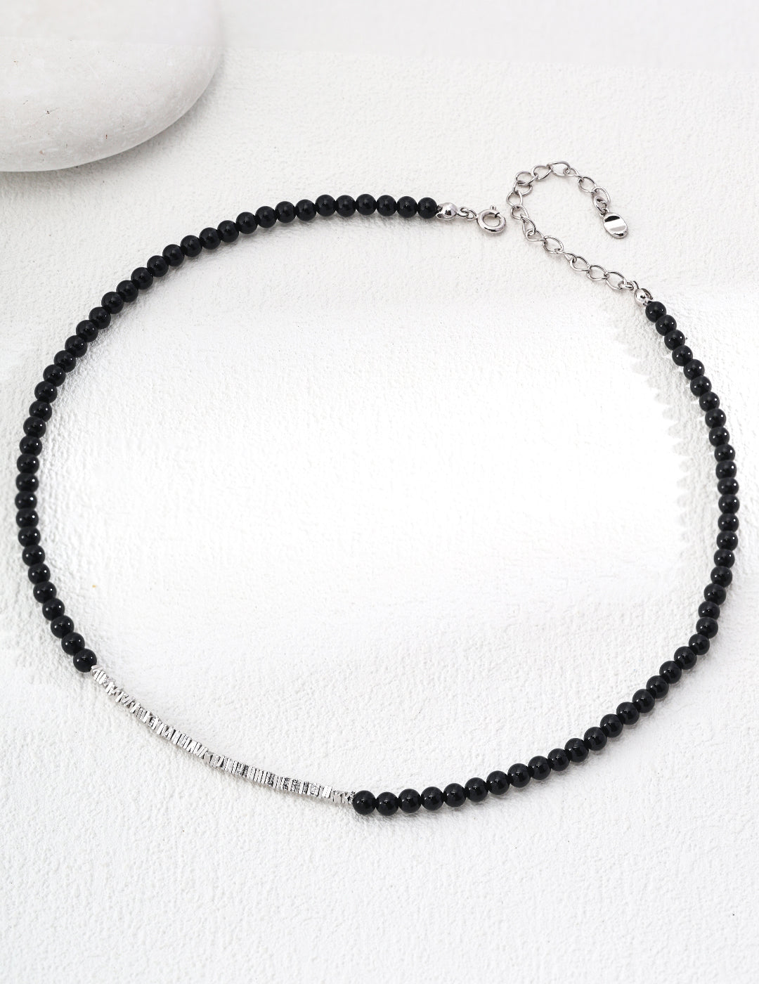 Sterling Silver Simple Black Agate Necklace